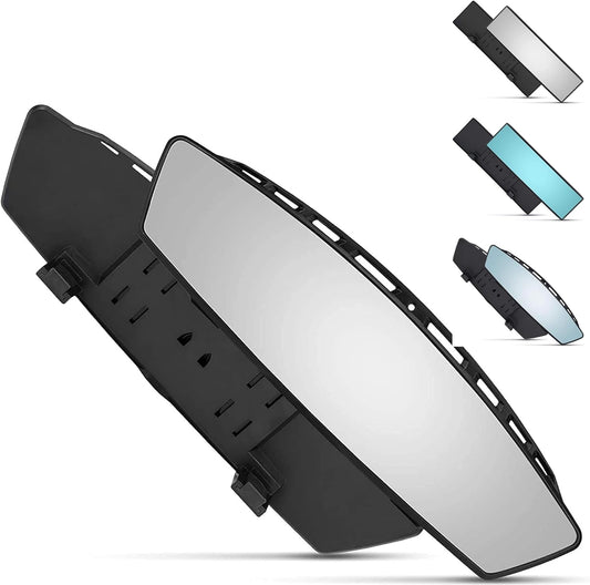 Universal 12 Inch Interior Clip on Panoramic Rearview Car Wide Angle Mirror, anti Glare, Clear Tint
