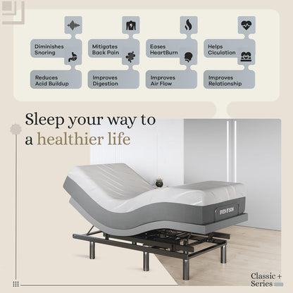 Sven & Son Harmony Adjustable Bed Base, Head and Foot Lift, Massage, Under-Bed Lights, USB, Gel Memory, Zero Gravity Smart Frame - Twin XL + 14 Inch Hybrid Spring Matt (Medium Soft)