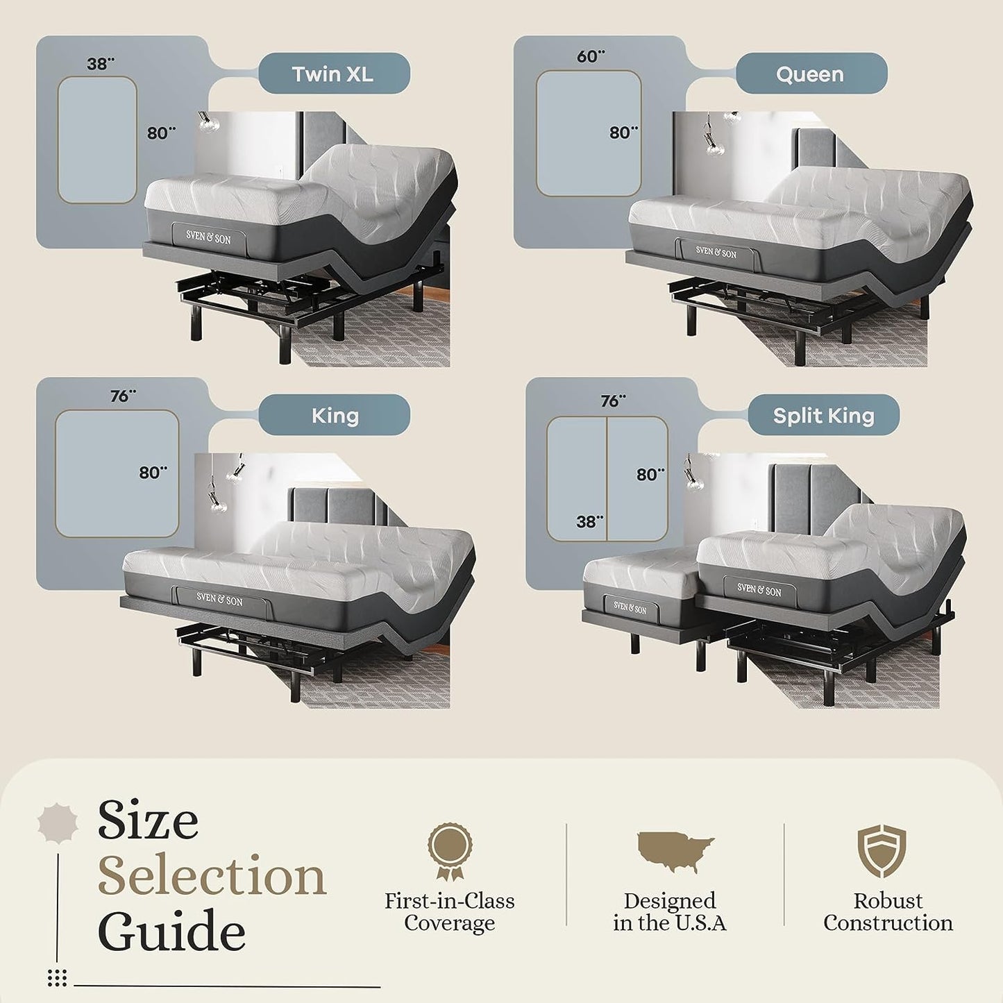 Sven & Son Classic Adjustable Bed Base, Head and Foot Lift, Massage, Under-Bed Lights, USB, Gel Memory, Zero Gravity Smart Frame - Queen + 14 Inch Hybrid Spring Matt (Medium Soft)