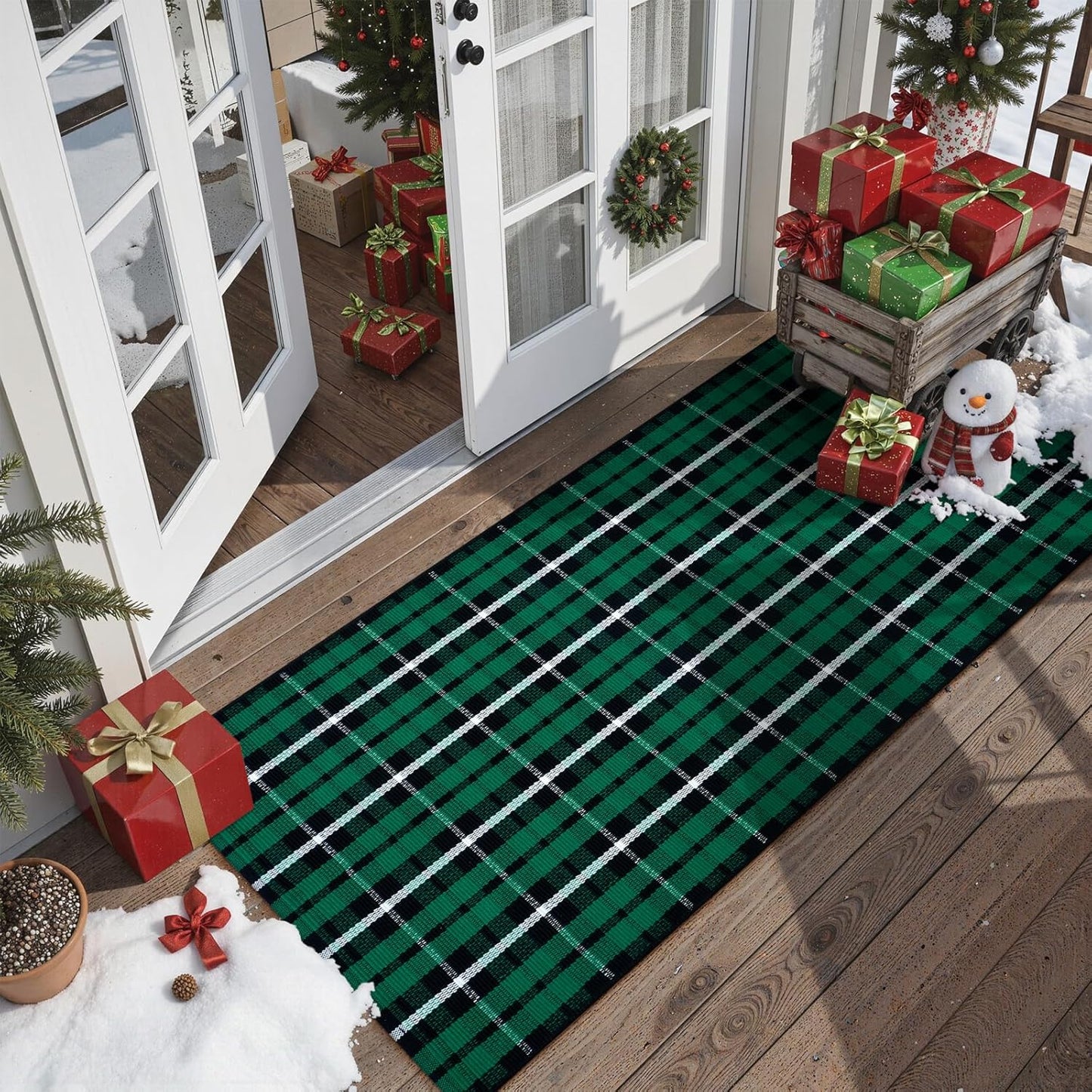 Buffalo Plaid Rug 8X10 Ft  Washable Black and White Checkered Area Rug Cotton Woven Farmhouse Living Room Rug Clearance Indoor Outdoor Large Patio Rug for Dining Room/Bedroom