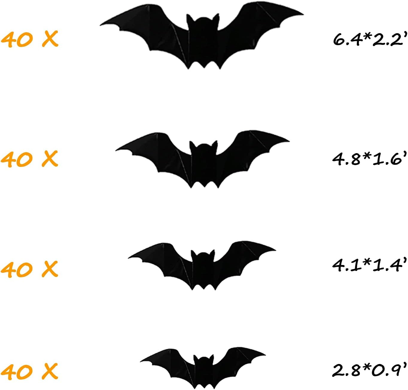 80Pcs 3D Bats Stickers, Halloween Party Supplies Waterproof Scary Bats Wall Decals DIY Home Window Decor, Removable Bats Stickers for Indoor Outdoor Halloween Wall Decorations