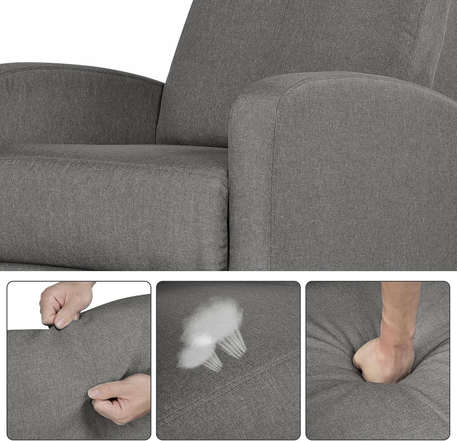 Yaheetech Fabric Recliner Chair Set of 2, Upholstered Reclining Sofa Chair with Pocket Springs for Living Room, Home Theater Seating with Thicker Seat Cushion, Gray