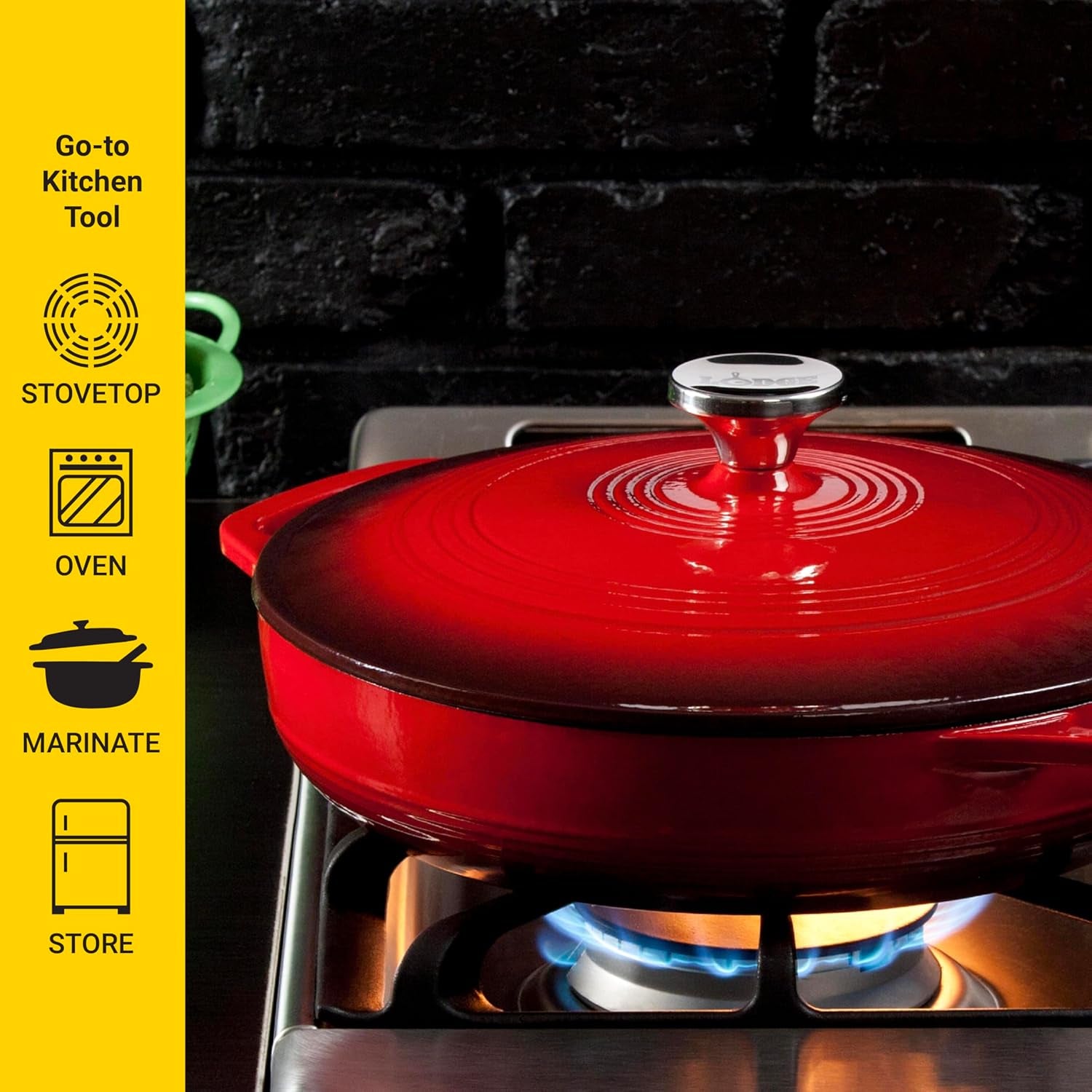Essential Enamel Braiser 3.5 Quart - Refrigerator- & Oven-Safe up to 500° F - Heat-Retaining, Induction-Safe & Pfas-Free Enamel Cookware - Island Spice Red