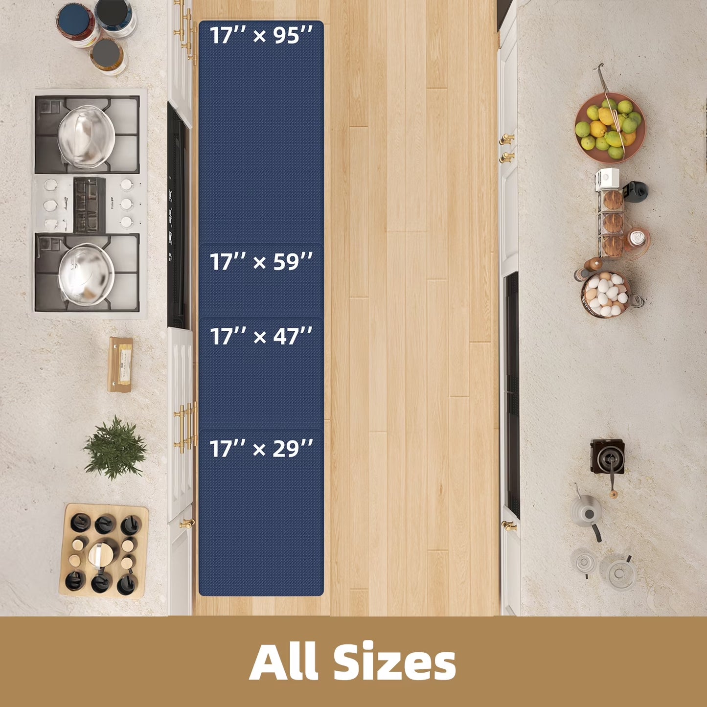 Kitchen Rug and Mat Kitchen Mat anti Fatigue, Non Slips Kitchen Floor Mat, Kitchen Rug or Mat Washable, 17"X 29", Blue
