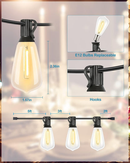 200FT Outdoor String Lights, LED Bistro String Lights with Shatterproof ST38 Vintage Bulbs, 2200K Dimmable, Waterproof Hanging Lights for Porch, Deck, Garden, Backyard, Balcony - ETL Listed