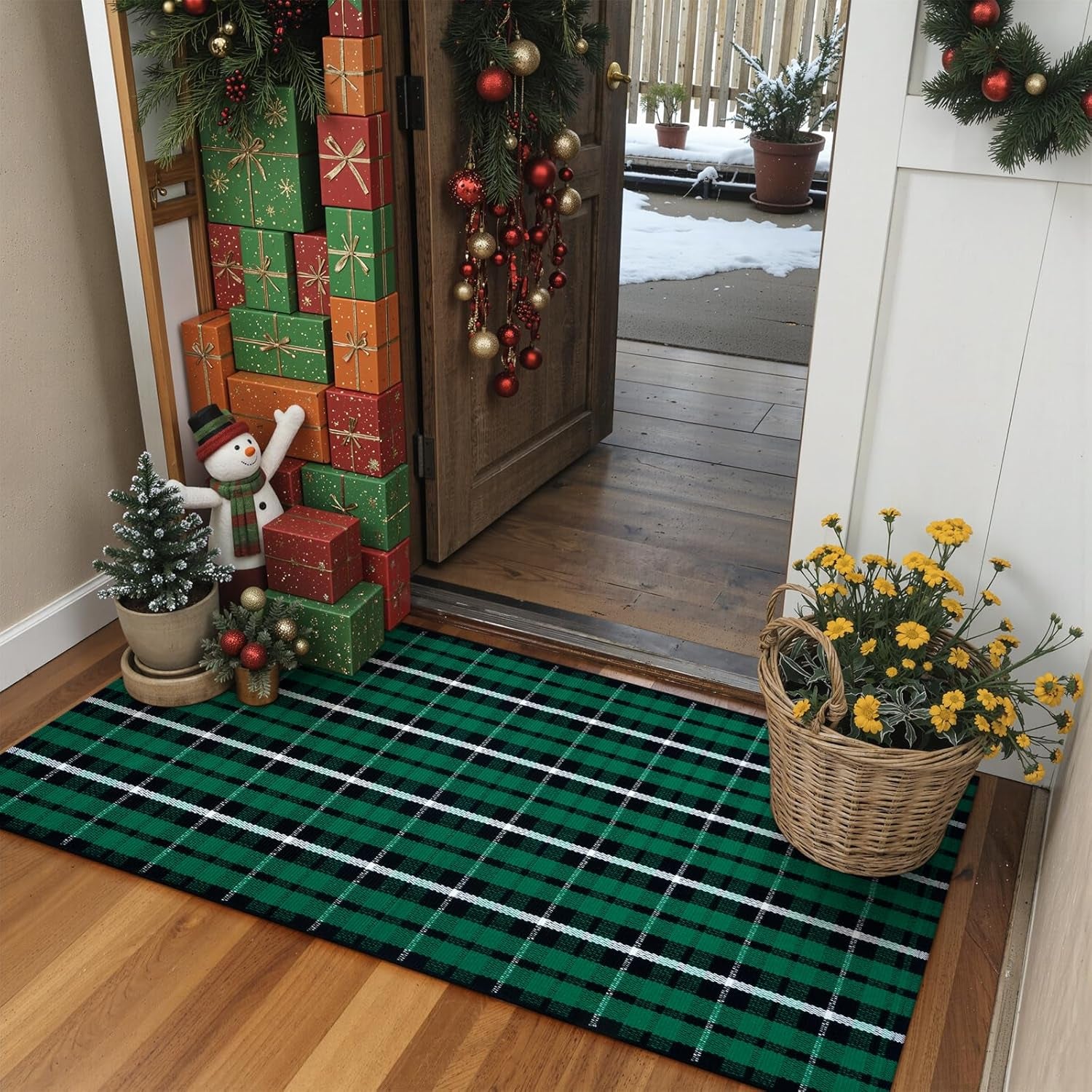 Buffalo Plaid Rug 8X10 Ft  Washable Black and White Checkered Area Rug Cotton Woven Farmhouse Living Room Rug Clearance Indoor Outdoor Large Patio Rug for Dining Room/Bedroom