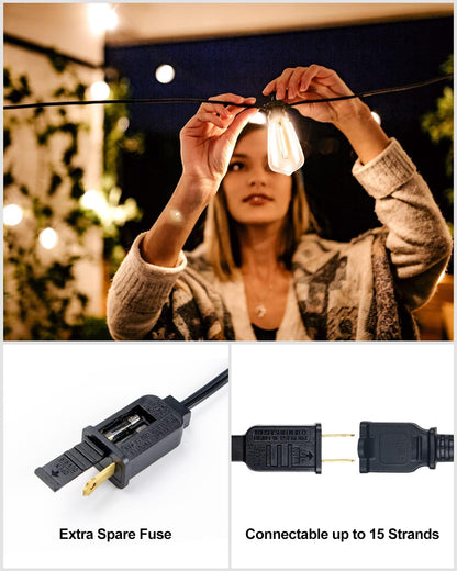 200FT Outdoor String Lights, LED Bistro String Lights with Shatterproof ST38 Vintage Bulbs, 2200K Dimmable, Waterproof Hanging Lights for Porch, Deck, Garden, Backyard, Balcony - ETL Listed