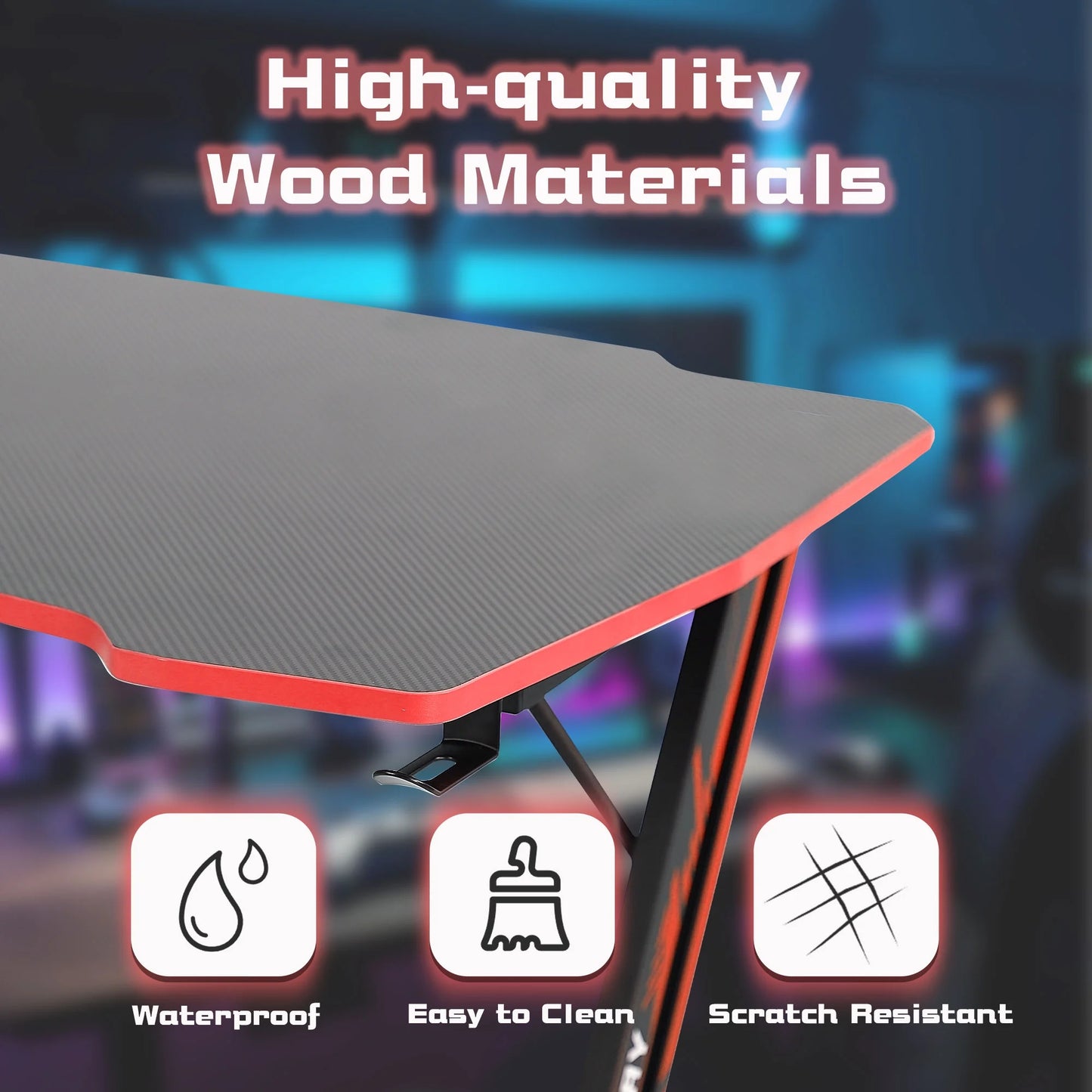Gaming Z Shaped Desk with Headphone Hook, Blue