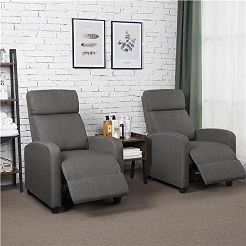 Yaheetech Fabric Recliner Chair Set of 2, Upholstered Reclining Sofa Chair with Pocket Springs for Living Room, Home Theater Seating with Thicker Seat Cushion, Gray