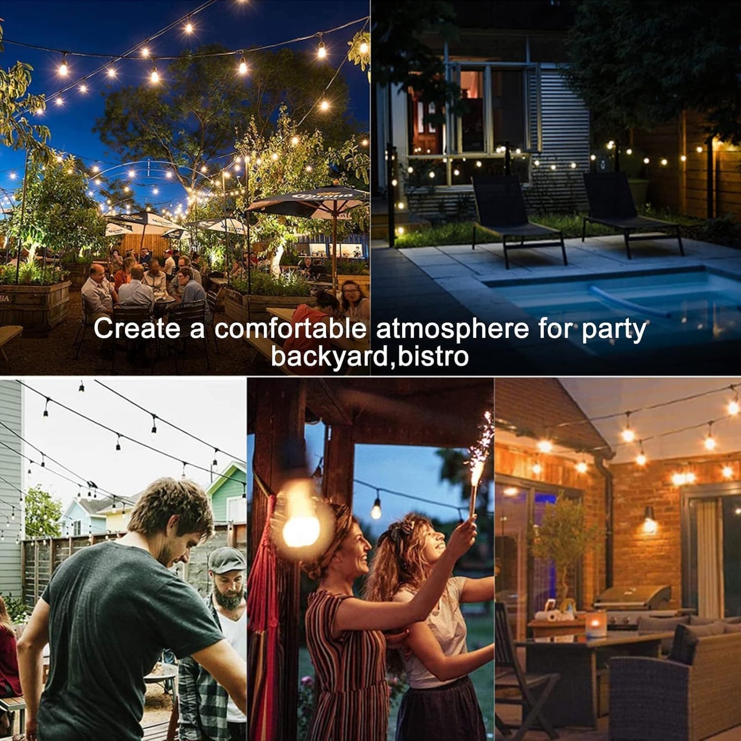 200FT Outdoor String Lights, LED Bistro String Lights with Shatterproof ST38 Vintage Bulbs, 2200K Dimmable, Waterproof Hanging Lights for Porch, Deck, Garden, Backyard, Balcony - ETL Listed