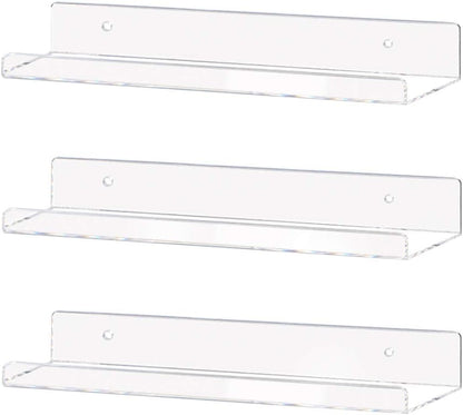 Clear Acrylic Shelves 15" Invisible Floating Wall Mount Display Bookshelf