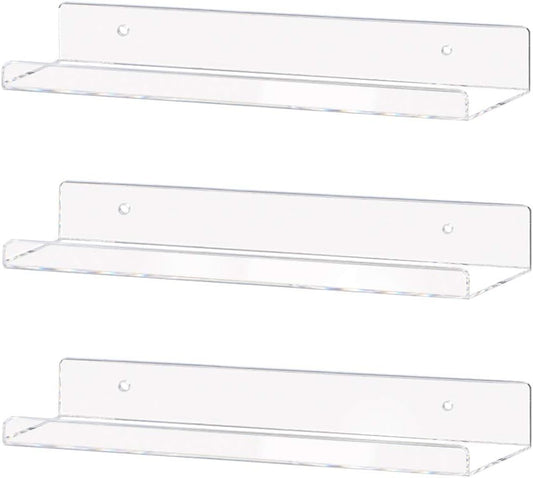 Clear Acrylic Shelves 15" Invisible Floating Wall Mount Display Bookshelf