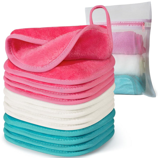 Makeup Remover Cloth, 6" X 6" Make up Towels Reusable Face Cloth for Washing Face, Makeup Remover Pads Microfiber Face Washcloth with Mesh Bag, Just Water, 12 Pack
