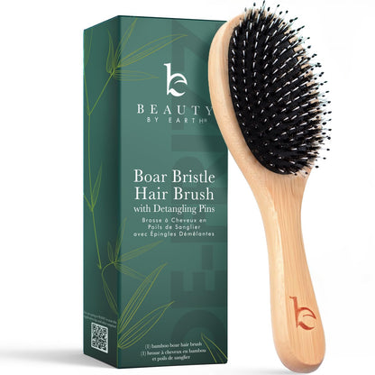 Boar Bristle Hair Brush - Smoothes & Detangles All Hair Types, Hairbrush for Women, Men & Kids, Brush for Thick Hair, Distributes Oils for Natural Shine & Stimulates Scalp