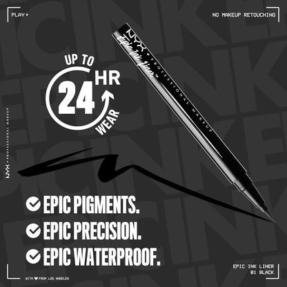 NYX PROFESSIONAL MAKEUP Epic Ink Liner, Waterproof Liquid Eyeliner - Black (Pack of 2), Vegan Formula