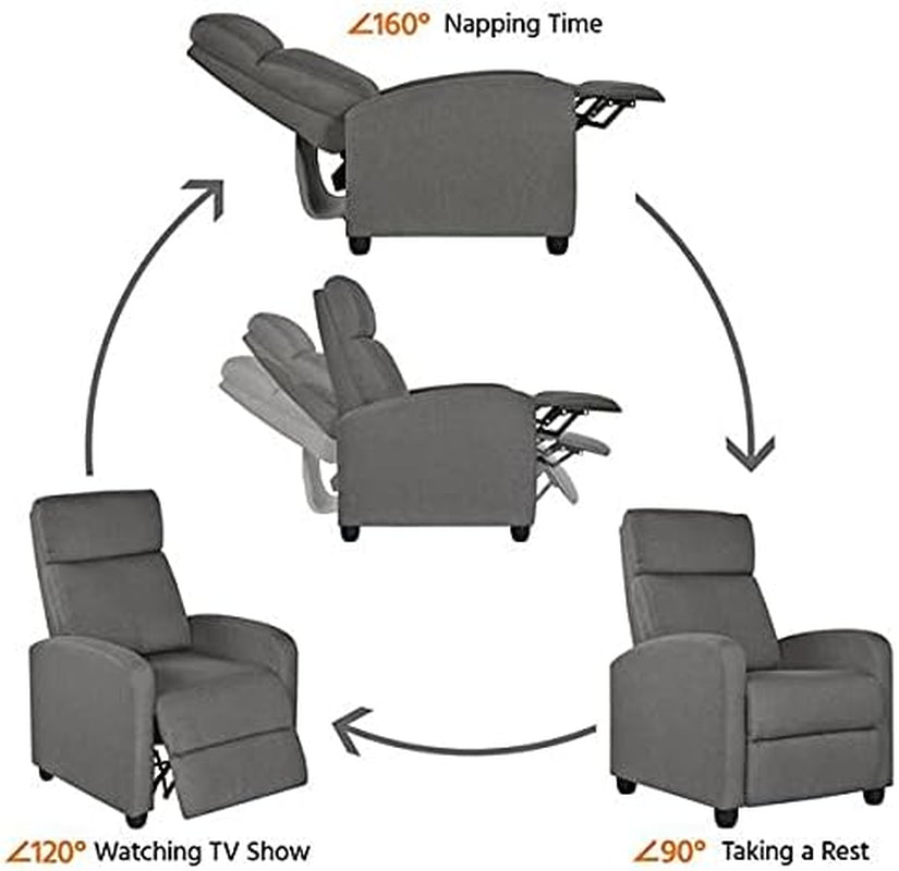 Yaheetech Fabric Recliner Chair Set of 2, Upholstered Reclining Sofa Chair with Pocket Springs for Living Room, Home Theater Seating with Thicker Seat Cushion, Gray