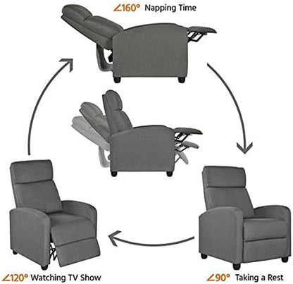 Yaheetech Fabric Recliner Chair Set of 2, Upholstered Reclining Sofa Chair with Pocket Springs for Living Room, Home Theater Seating with Thicker Seat Cushion, Gray