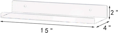 Clear Acrylic Shelves 15" Invisible Floating Wall Mount Display Bookshelf