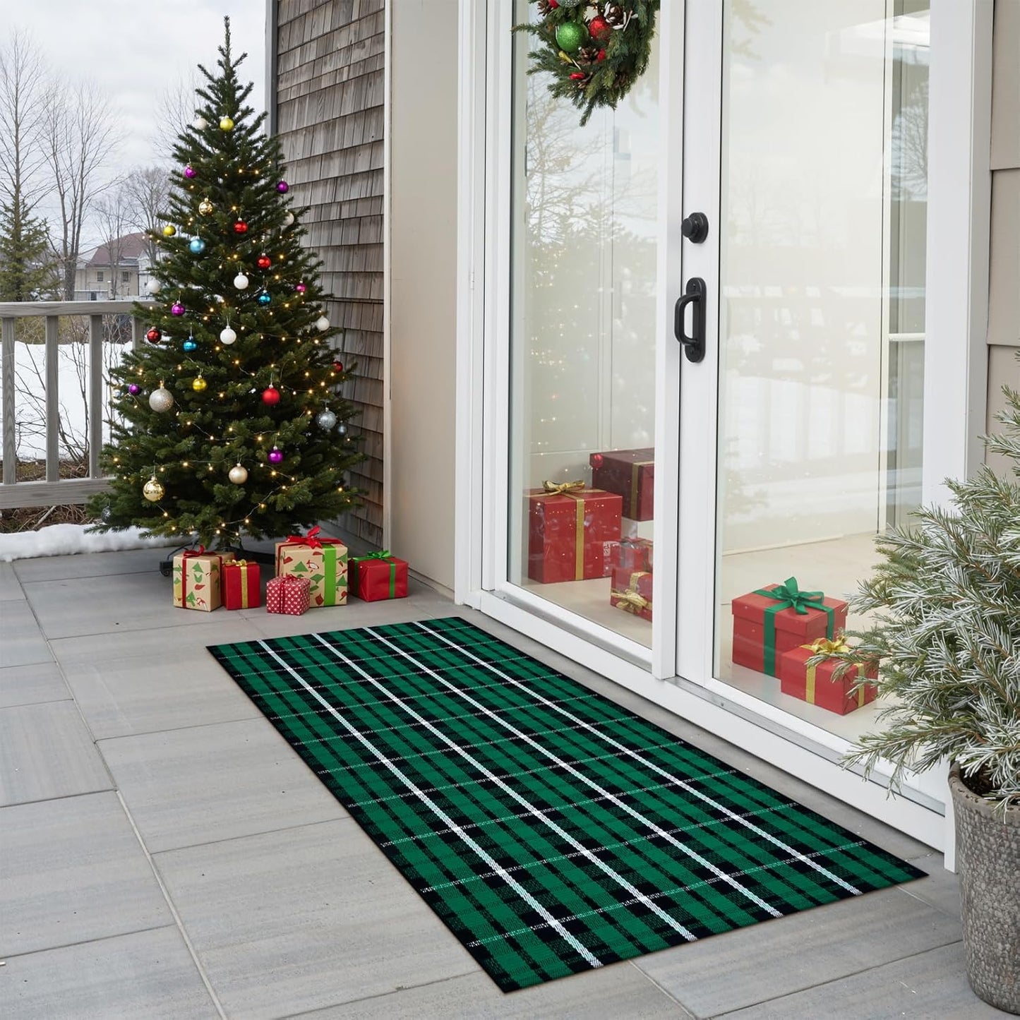 Buffalo Plaid Rug 8X10 Ft  Washable Black and White Checkered Area Rug Cotton Woven Farmhouse Living Room Rug Clearance Indoor Outdoor Large Patio Rug for Dining Room/Bedroom